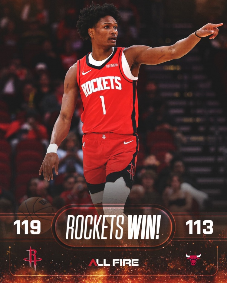 开云体育-10中6&amp;10罚10中砍23+5！火箭赢球海报：封面人物阿门·汤普森